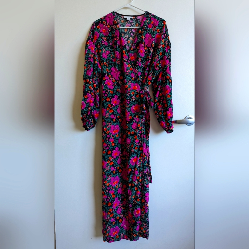 Long Sleeve Floral Wrap Dress, 12